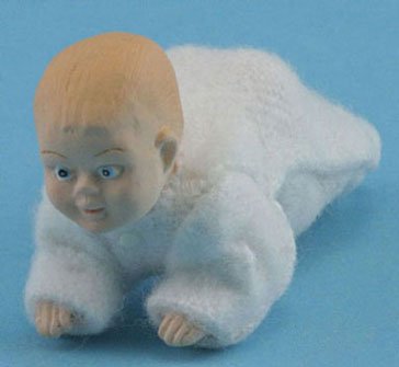 Dollhouse Miniature Crawling Baby in a White Outfit