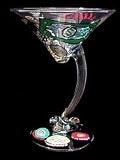Casino Cards & Chips Design - Hand Painted - Sexy Martini - 7 oz. (curved stem)
