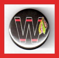 Chicago Blackhawks W Win Flag 1 Inch Button