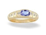 14K Yellow Gold Genuine Oval Tanzanite and Diamond Ring