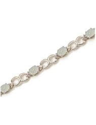 14K White Gold Oval Opal and Diamond Bracelet