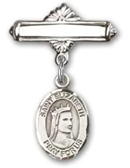 Sterling Silver Baby Badge with St. Elizabeth of Hungary Charm and Polished Badge Pin