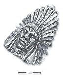 Sterling Silver Mens Diamond Cut Full Dress Indian Head Ring - Size 10.0