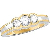14K Two Tone Gold Three 3 Stone Diamond Bridal Anniversary Band Ring