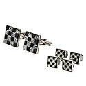 Diamond Dust Checkerboard Cufflinks and Studs