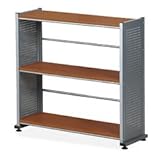 Five Shelf Contemporary Bookcase Medium Cherry Laminate/Metallic Gray Frame