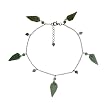 Autumn Fall Jade Leaf Platinum Overlay Sterling Silver Anklet 9" with 1" Chain Extender