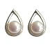 Rain Drop Silver Stud Earrings w. White Cultured Pearl