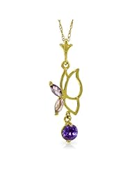 14k Solid Gold 18" Necklace with Amethyst Butterfly Pendant