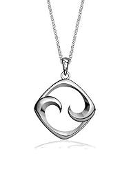 16" Total Length Small Diamond Shape Maori Koru New Beginning Charm with Two Fernlings,14mm in Sterling Silver