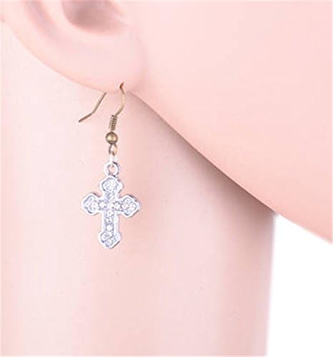 LUNA Womens Silver Rhinestones Cz Alloy Cross Dangle Hook Earrings Party
