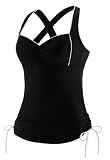 Speedo Women's Cross Back Tankini Swimsuit Top, Black, 10