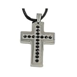 316L Stainless Steel Pendant with cross design and black cz stones