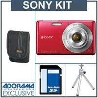 Sony Cyber-Shot DSC-W620 Digital Camera Kit - Red - with 4GB SD Memory Card, Camera Case, Table Top Tripod