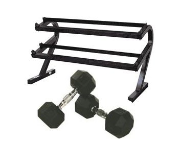 5-50 lb. Rubber Coated Dumbbells W/ Rack