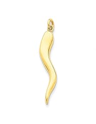 14k Yellow or White Gold Solid Polished 3-D Italian Horn Charm