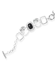Sterling Silver 7 Inch Plus 1 Inch Extension Black Onyx Hammered Toggle Bracelet