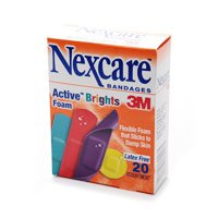 3M Nexcare Active Brights Flexible Foam Bandages, Assorted Sizes, 20 Strips