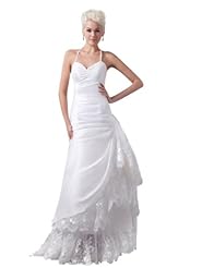 V-neck Floor Length Mermaid Halter Lace Ruched Satin Spring Fall  Dress