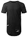 URBANCREWS Mens Hipster Hip Hop Basic Ripped Longline T-shirt BLACK LARGE