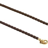 14K White Gold Brown Braided Leather Cord Chain - 9 inches