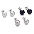 Valero Pearls pearls4girls Damen-Ohrstecker 925 Sterlingsilber S��wasser-Zuchtperlen dunkelblau / silber / wei�  60200121