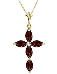 14K Gold Cross Necklace with Genuine Diamond & marquise-shaped Natural Garnets
