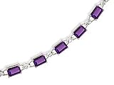 14K White Gold Genuine Emerald-cut Amethyst and Diamond Bracelet