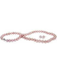 {Matched Set} HinsonGayle AAA Gem Collection 7.5-8.0mm Naturally Pink Cultured Pearl Necklace and Matching Pearl Stud Earrings (14k White Gold, 18")