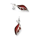 Sterling silver with gentle frame and leaf-shaped, cherry amber earrings