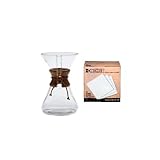 Chemex Classic Series Glass 8 Cup Coffeemaker and 100 Bonded White Square Chemex Filters Package