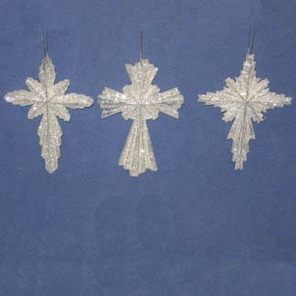 5" Platinum Glitter Star of Bethlehem Cross Christmas Ornament