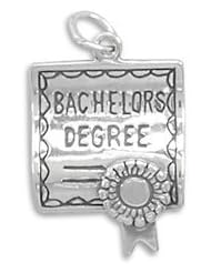 Bachelors Degree Graduation Charm 3D Sterling Silver