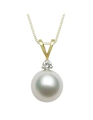 8-9mm White South Sea Pearl and Diamond Pendant, 14K Yellow Gold