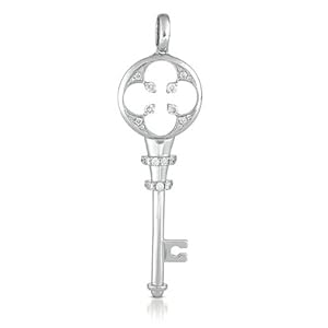 14k .32 Dwt Diamond White Gold Key Charm - JewelryWeb