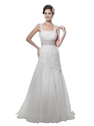 Organza/Satin  Ruched Sequined Beaded Spring Fall Winter Mermaid Wedding Dress  with a Brush/Sweep Train  With Rhinestones