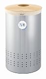 Brabantia 375309 W&auml;schebox 40 Liter, Fingerprintproof Edelstahl, mit Woodline Holzdeckel