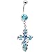 Blue Austrian Crystal Burning Cross Belly Ring