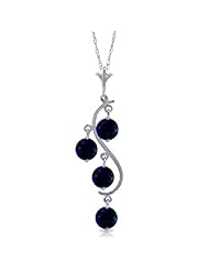 14K White Gold Natural Blue Sapphire Drop Pendant Necklace
