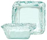 Spanish Recycled Textured Glass Small Square Vegetable Bowl 7"Dx2.5"H Set/2