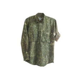 Aqua Design 50+ UPF UV Protection Technical Fly Fishing Shirt - Tournament Camouflage Flats Long Sleeve Shirt, Willow Green Color