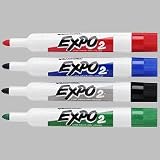 Sanford(R) EXPO2(R) Low-Odor Dry-Erase Markers, Bullet Point, Assorted Colors, Pack of 4