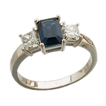 14Kt White Gold Blue Sapphire Diamond Ring