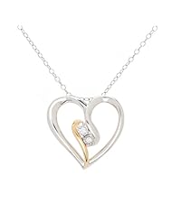 14K Plating Sterling Silver Two Tone Diamond Heart Pendant Necklace (H-I Color, I1-I2 Clarity, 0.02 cttw)