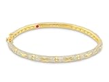DESIGNER LAUREN G ADAMS BEAUTIFUL NARROW STACKABLE PEARLY WHITE ENAMEL ELEGANT HUGS DESIGN BANGLE BRACELET WITH 18K GOLD AND CZ ACCENTS