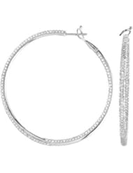 14K White Gold Pair 3 Diamond Iniside Outside Hoop Earrings