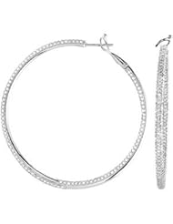 14K White Gold Pair 3 7/8 Ct Tw Diamond Iniside Outside Hoop Earrings
