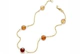 14K Yellow Gold 10 Cable Chain Anklet Bracelet, Set With Multi-Colored Semi-Precious Beads.