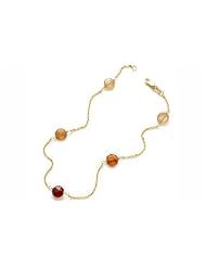 14K Yellow Gold 10" Cable Chain Anklet Bracelet, Set With Multi-Colored Semi-Precious Beads.