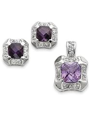Sterling Silver Purple & Clear CZ Pendant & Earring Set